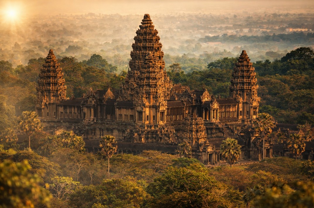 Moines au temple d'Angkor – Cambodge